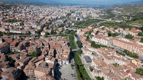 This aerial drone video shows the beautiful old city of Cosenza, in the region of Calabria, Italy. 