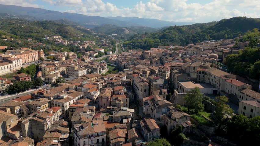 This aerial drone video shows the beautiful old city of Cosenza, in the region of Calabria, Italy. 