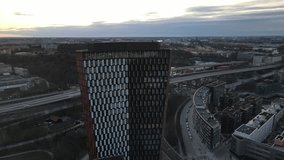 Aerial video around the Subset AB building. Stockholm Sweden