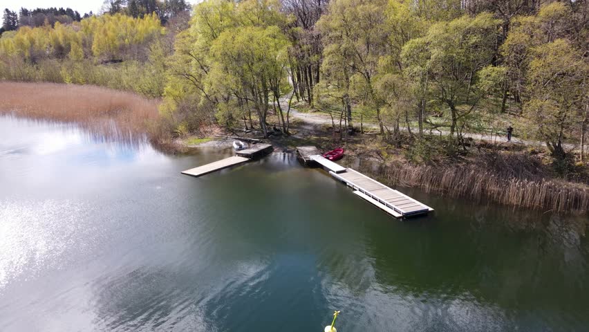 Drone Shot Water Ocean Sea Stokkavatn Stokkavannet Dyrsnes Floating Dock Swimming Area Blue Sky Stavanger, Rogaland, Norway 