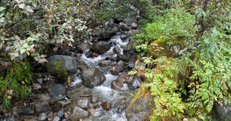 Small waterfall off nugget trail near Nugget Falls and Mendenhall Glacier in Juneau Alaska  Royalty-Free Stock Footage #1103426581