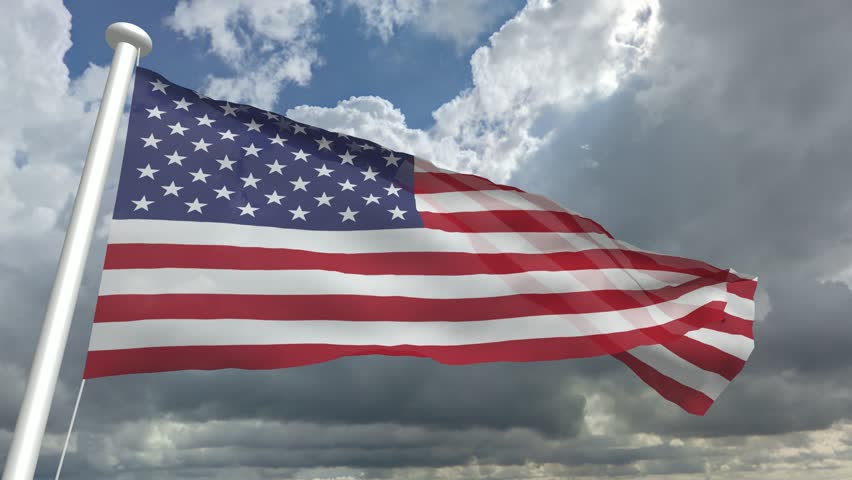 American Flag waving animation. Concept of Memorial Day, 4th of July, Independence Day, Veterans Day, Celebrate USA, American Election, America, Labor , Sun Flare