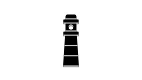 Black Lighthouse icon isolated on white background. 4K Video motion graphic animation.