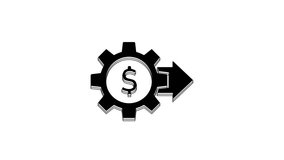 Black Gear with dollar symbol icon isolated on white background. Business and finance conceptual icon. 4K Video motion graphic animation.