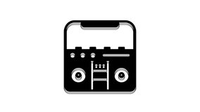 Black Home stereo with two speakers icon isolated on white background. Music system. 4K Video motion graphic animation.