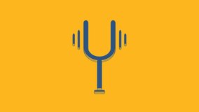 Blue Musical tuning fork for tuning musical instruments icon isolated on orange background. 4K Video motion graphic animation.