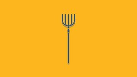 Blue Garden pitchfork icon isolated on orange background. Garden fork sign. Tool for horticulture, agriculture, farming. 4K Video motion graphic animation.