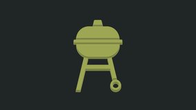 Green Barbecue grill icon isolated on black background. BBQ grill party. 4K Video motion graphic animation.