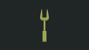 Green Barbecue fork icon isolated on black background. BBQ fork sign. Barbecue and grill tool. 4K Video motion graphic animation.