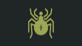 Green Spider icon isolated on black background. Happy Halloween party. 4K Video motion graphic animation.