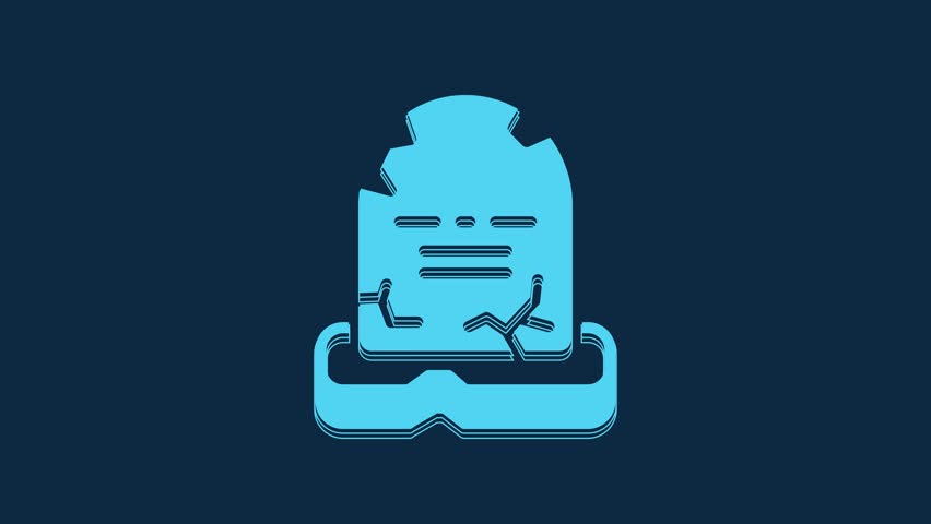 Blue Tombstone with RIP written on it icon isolated on blue background. Grave icon. Happy Halloween party. 4K Video motion graphic animation.