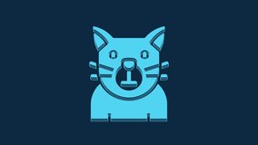 Blue Cat icon isolated on blue background. Animal symbol. Happy Halloween party. 4K Video motion graphic animation.