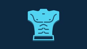 Blue Bodybuilder showing his muscles icon isolated on blue background. Fit fitness strength health hobby concept. 4K Video motion graphic animation.