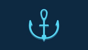 Blue Anchor icon isolated on blue background. 4K Video motion graphic animation.