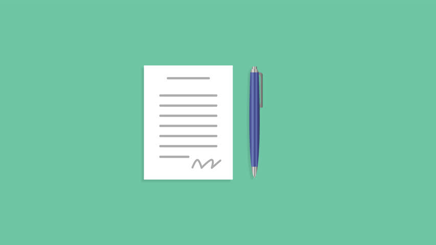 Pen signing paper. Vector animation.