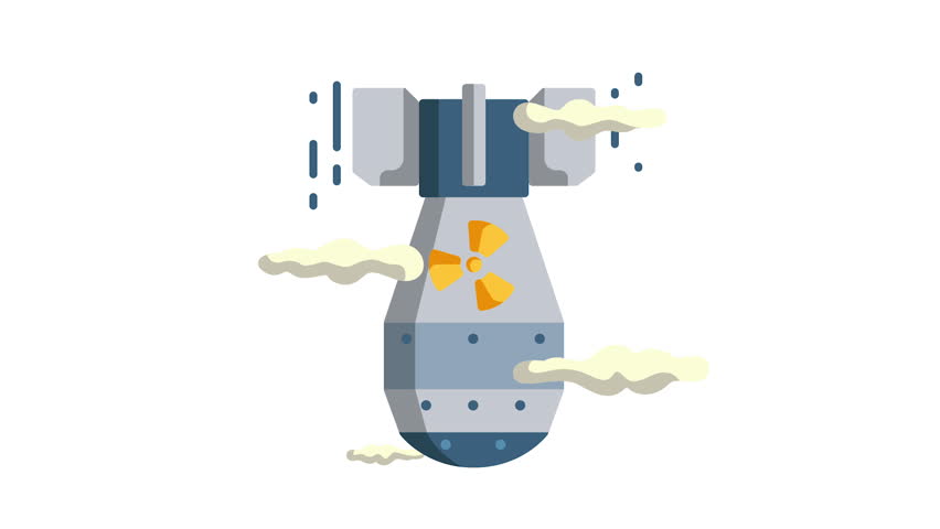 Nuclear Bomb Flat Animated Icon. Military Icon Concept Isolated on White Background. 4K Ultra HD Loop Video Motion Graphic Animation.