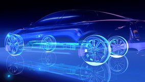 Electric Car going fast, side view. Car Moving Through City Highway Holographic animation of 3D car model, Autonomous self driving electric car concept.  - Powered by Shutterstock - Get 15% off with code: PIKWIZARD15