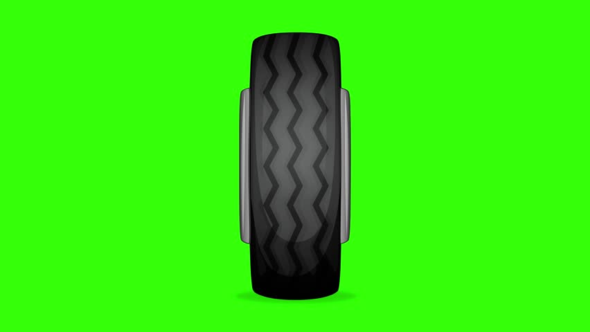 Cartoon wheel roll front view green screen animation video
