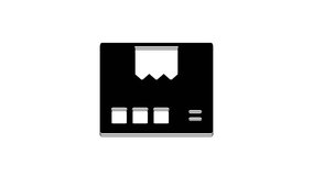 Black Carton cardboard box icon isolated on white background. Box, package, parcel sign. Delivery and packaging. 4K Video motion graphic animation.