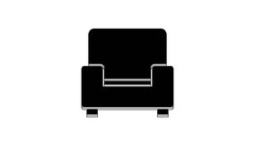Black Armchair icon isolated on white background. 4K Video motion graphic animation.