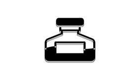 Black Ink bottle icon isolated on white background. Calligraphy supplies for fountain pen. 4K Video motion graphic animation.
