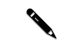 Black Pencil with eraser icon isolated on white background. Drawing and educational tools. School office symbol. 4K Video motion graphic animation.