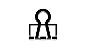 Black Binder clip icon isolated on white background. Paper clip. 4K Video motion graphic animation.