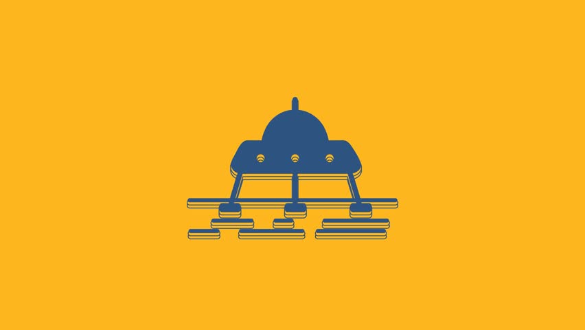 Blue Mars rover icon isolated on orange background. Space rover. Moonwalker sign. Apparatus for studying planets surface. 4K Video motion graphic animation.