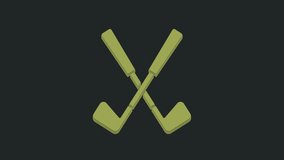 Green Crossed golf club icon isolated on black background. 4K Video motion graphic animation.