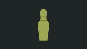 Green Bowling pin icon isolated on black background. 4K Video motion graphic animation.