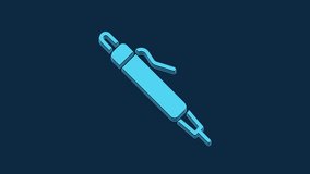 Blue Pen icon isolated on blue background. 4K Video motion graphic animation.