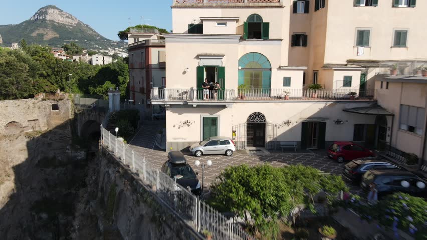 Street view in Sorrento, Italy, panoramic view of city buildings