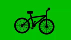 Black Cartoon bicycle animation on a green screen. Bicycle icon animation with key color. Chroma color. 4K footage.