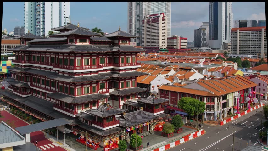 The Buddha Tooth Relic Temple is a Buddhist temple located in the Chinatown district of Singapore in 4K.