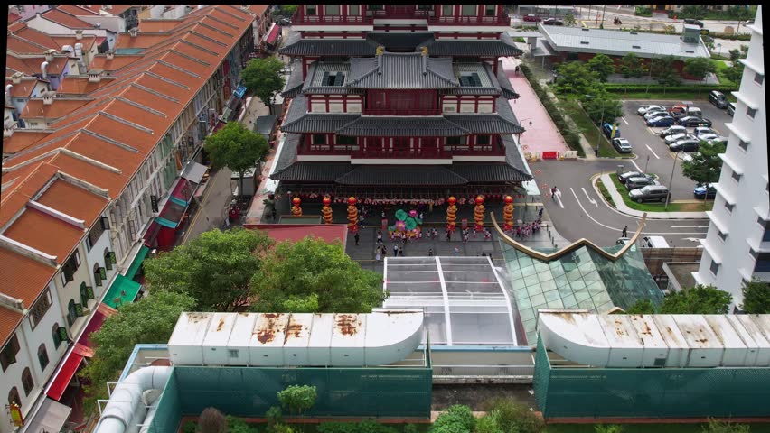 The Buddha Tooth Relic Temple is a Buddhist temple located in the Chinatown district of Singapore in 4K.