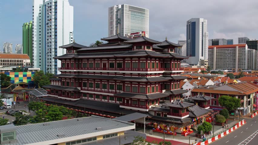 The Buddha Tooth Relic Temple is a Buddhist temple located in the Chinatown district of Singapore in 4K.