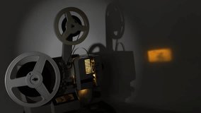 An old projector showing a movie at dusk.