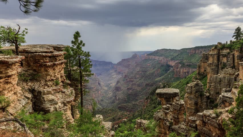 Time Lapse of storm clouds and lightning forming over the north rim of the Grand Canyon.