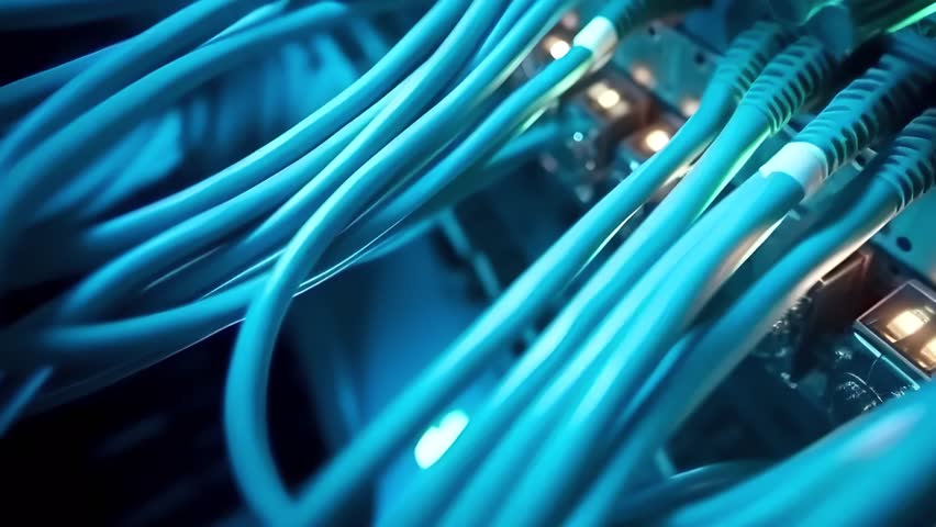 Many computer cables. Server equipment. System administration. Data processing and storage center. Server room. Supercomputer. Technology. Royalty-Free Stock Footage #1103491327