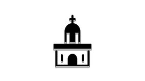 Black Church building icon isolated on white background. Christian Church. Religion of church. 4K Video motion graphic animation.