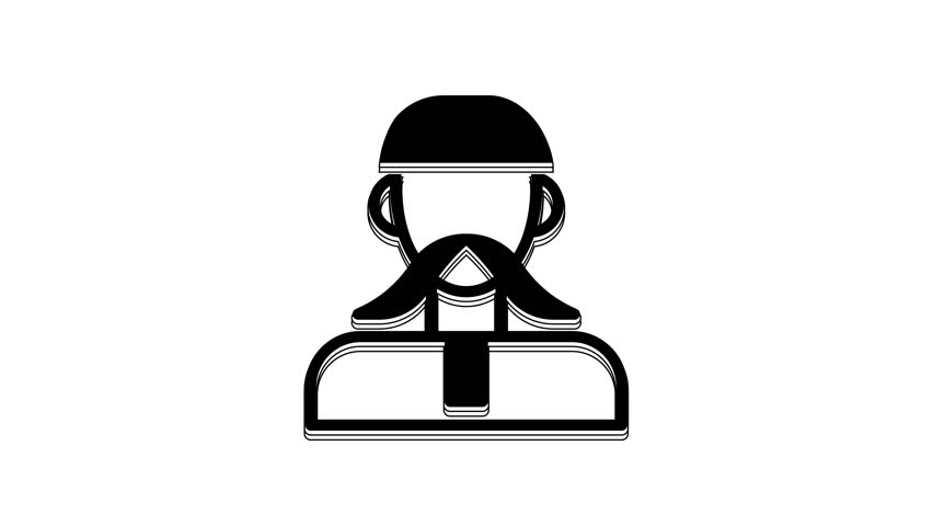 Black Ukrainian cossack icon isolated on white background. 4K Video motion graphic animation.