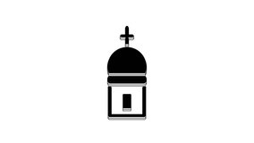 Black Christian church tower icon isolated on white background. Religion of church. 4K Video motion graphic animation.