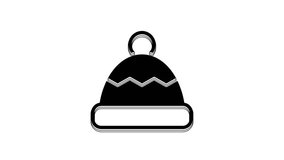 Black Beanie hat icon isolated on white background. 4K Video motion graphic animation.