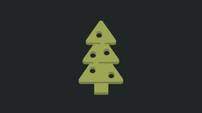 Green Christmas tree with decorations icon isolated on black background. Merry Christmas and Happy New Year. 4K Video motion graphic animation.