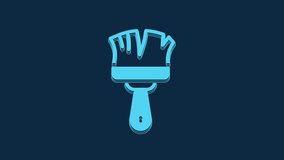 Blue Shaving brush icon isolated on blue background. Barbershop symbol. 4K Video motion graphic animation.