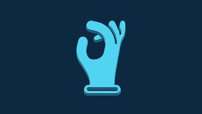 Blue Medical rubber gloves icon isolated on blue background. Protective rubber gloves. 4K Video motion graphic animation.