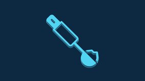 Blue Measuring spoon icon isolated on blue background. 4K Video motion graphic animation.