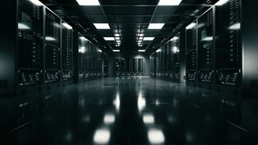 Data center in black server room. Walkthrough server racks of server room. Cloud computing data storage. Network and data servers behind glass panels in a server room - Powered by Shutterstock - Get 15% off with code: PIKWIZARD15
