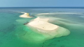 Aerial view of peaceful white sand beach with blue-green water at Koh Pha.(Sand Pile island) Phangnga, Thailand