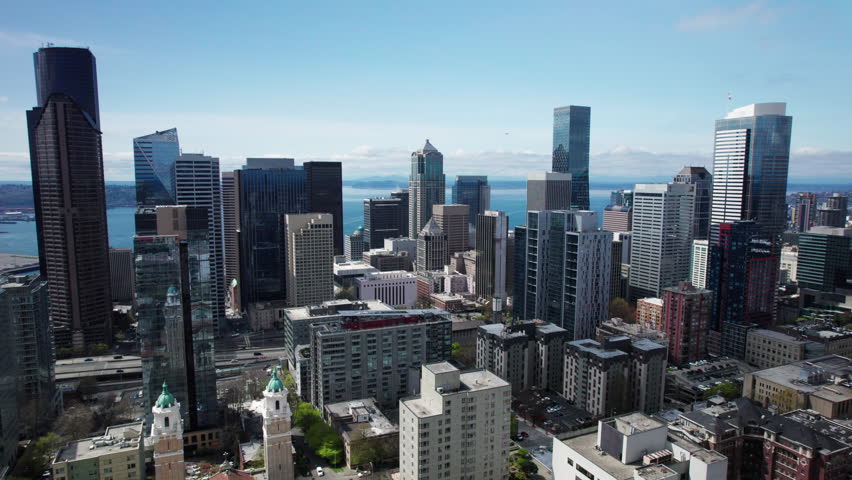 Modern Skyscraper Buildings in Seattle Skyline Aerial Royalty-Free Stock Footage #1103499715
